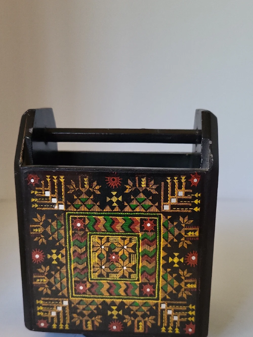 Black Wooden Desk Caddy with Ukranian Folk Design